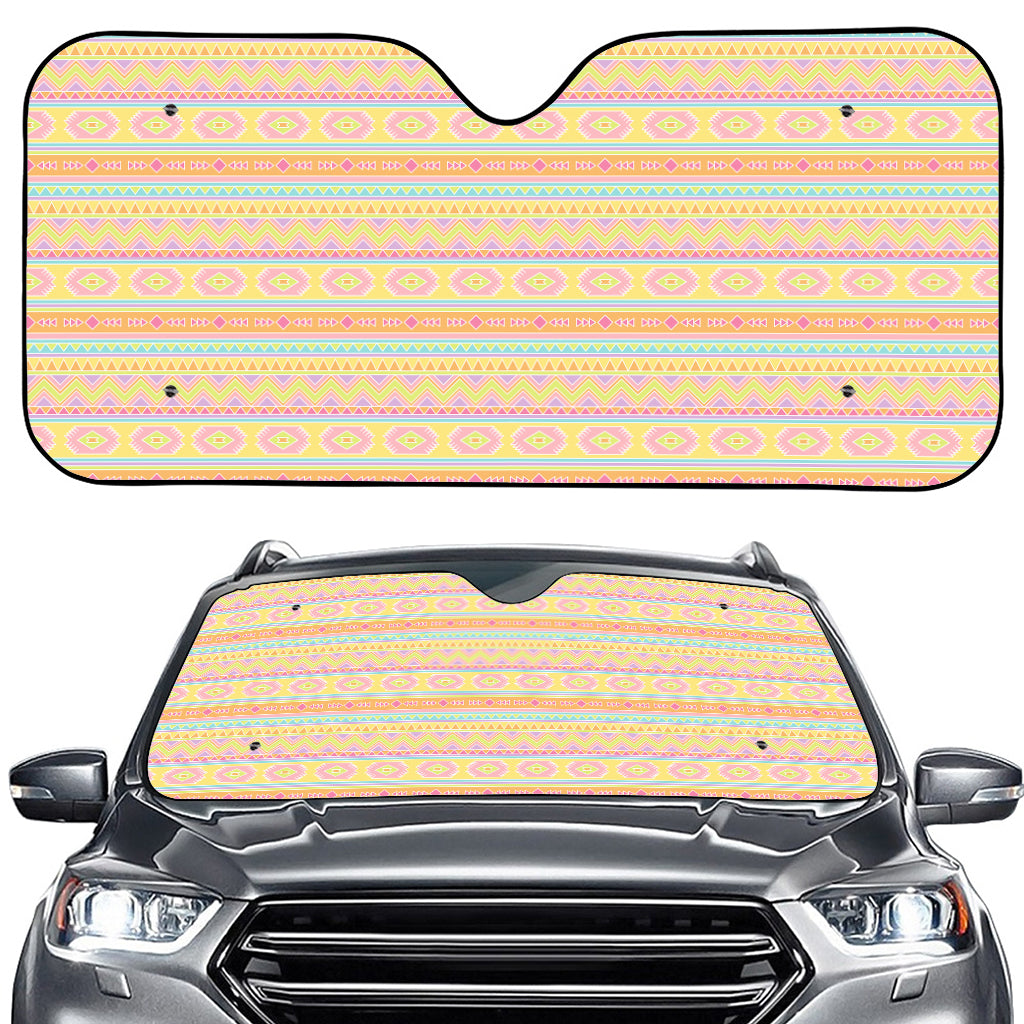 Pastel Aztec Tribal Pattern Print Car Windshield Sun Shade