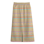 Pastel Aztec Tribal Pattern Print Cotton Front Slit Maxi Skirt