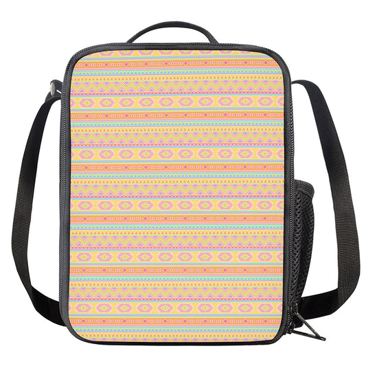 Pastel Aztec Tribal Pattern Print Crossbody Lunch Bag