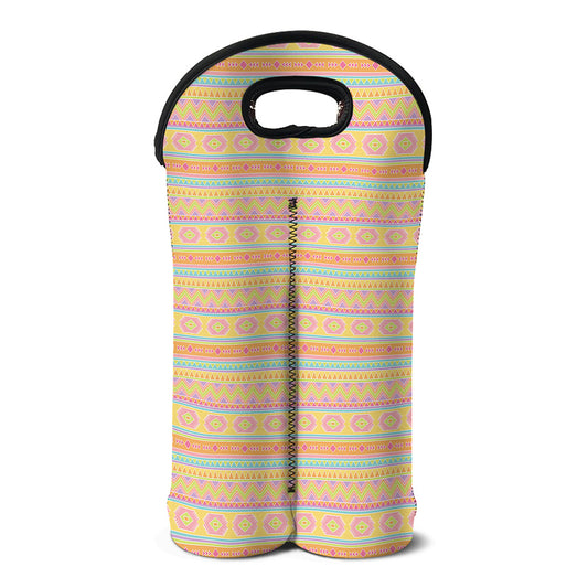 Pastel Aztec Tribal Pattern Print Double Neoprene Wine Tote