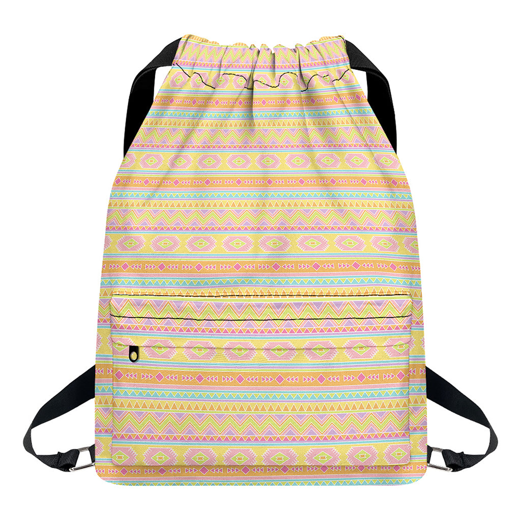 Pastel Aztec Tribal Pattern Print Drawstring Backpack