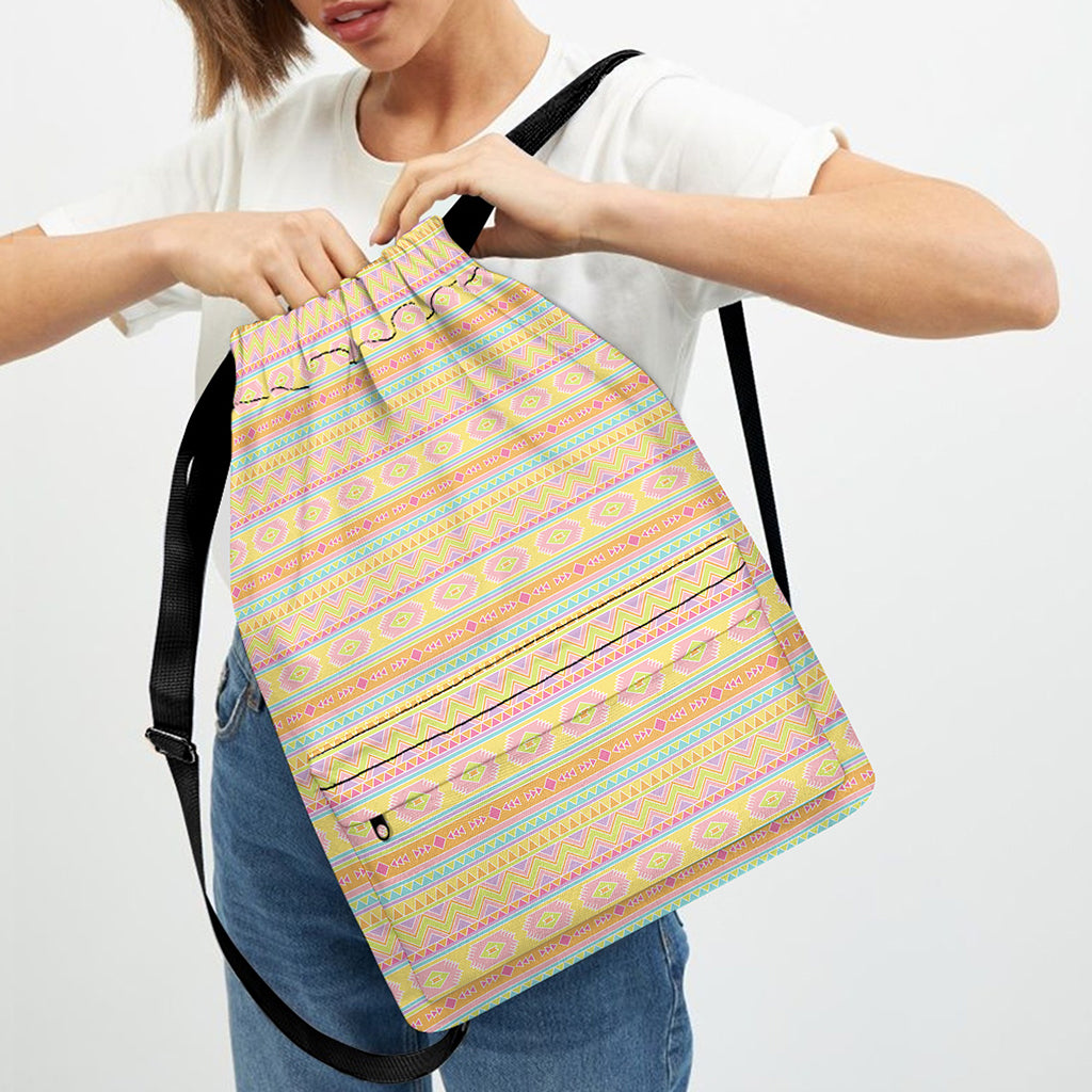 Pastel Aztec Tribal Pattern Print Drawstring Backpack