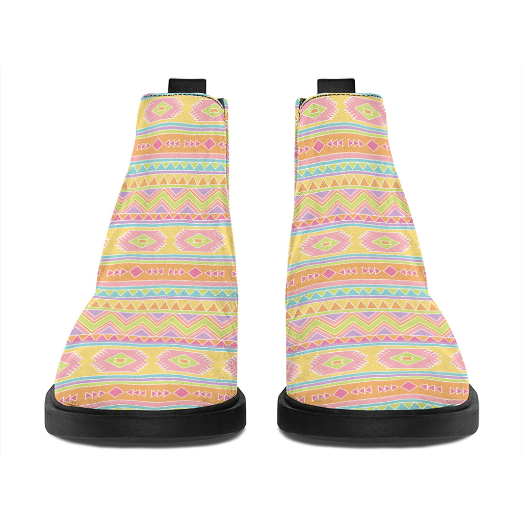 Pastel Aztec Tribal Pattern Print Flat Ankle Boots