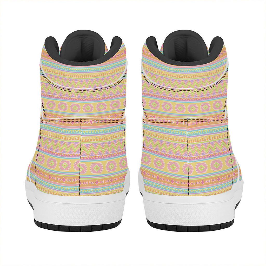Pastel Aztec Tribal Pattern Print High Top Leather Sneakers