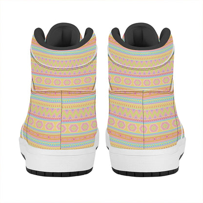 Pastel Aztec Tribal Pattern Print High Top Leather Sneakers