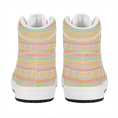 Pastel Aztec Tribal Pattern Print High Top Leather Sneakers