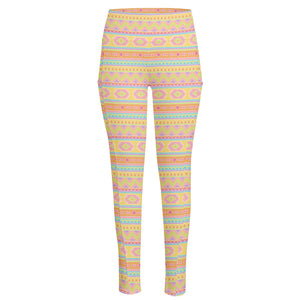 Pastel Aztec Tribal Pattern Print High-Waisted Pocket Leggings