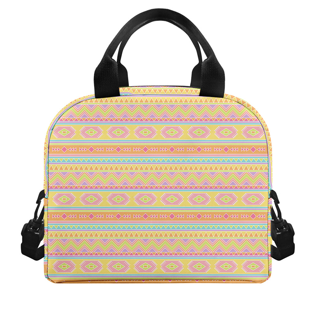 Pastel Aztec Tribal Pattern Print Insulated Lunch Bag