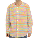 Pastel Aztec Tribal Pattern Print Long Sleeve Baseball Jersey