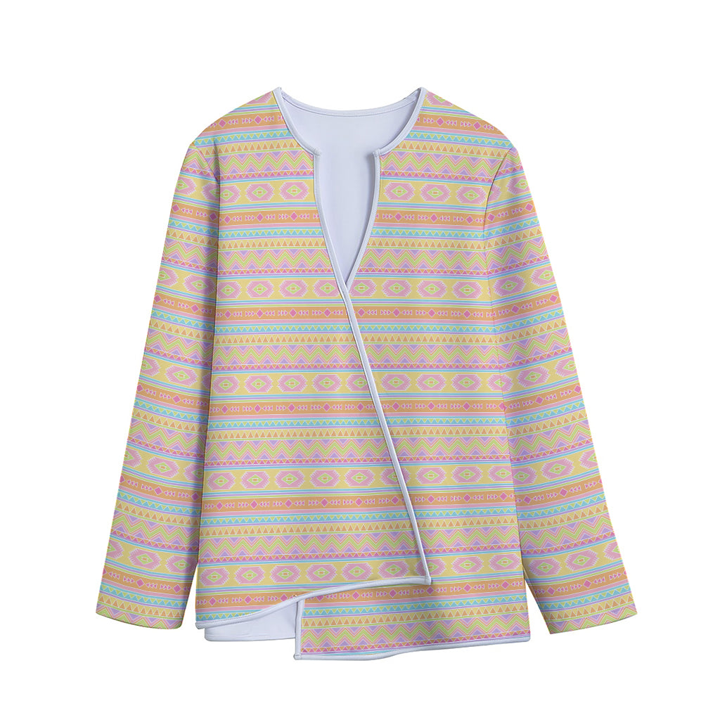 Pastel Aztec Tribal Pattern Print Long Sleeve Short Coat