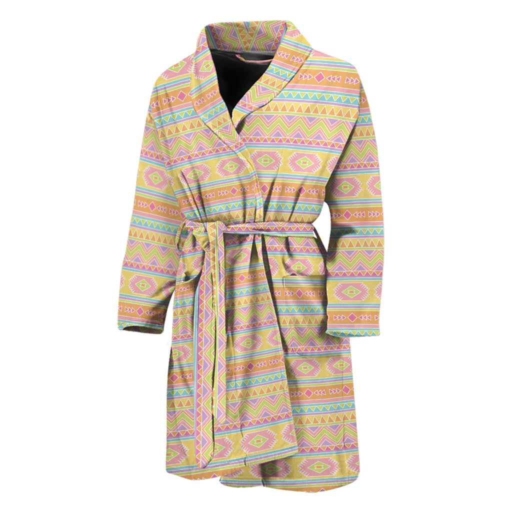 Pastel Aztec Tribal Pattern Print Men's Bathrobe