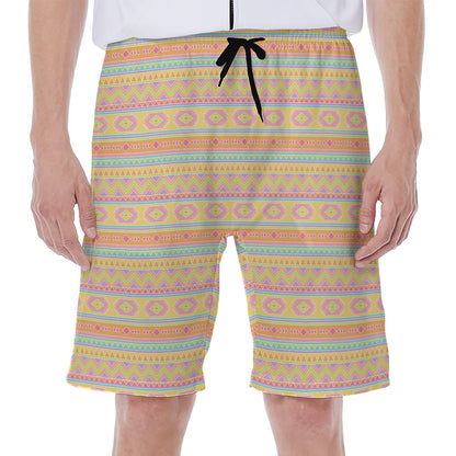 Pastel Aztec Tribal Pattern Print Men's Beach Shorts