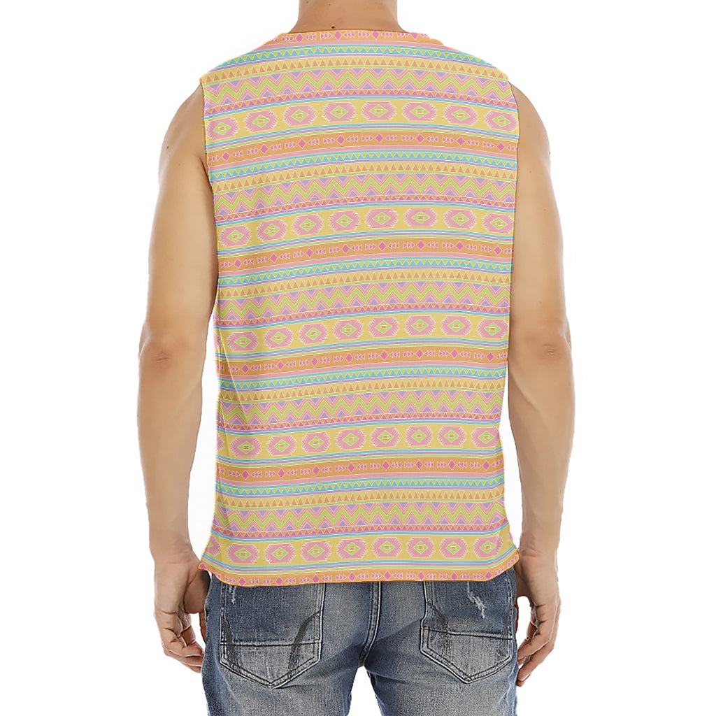 Pastel Aztec Tribal Pattern Print Men's Fitness Tank Top
