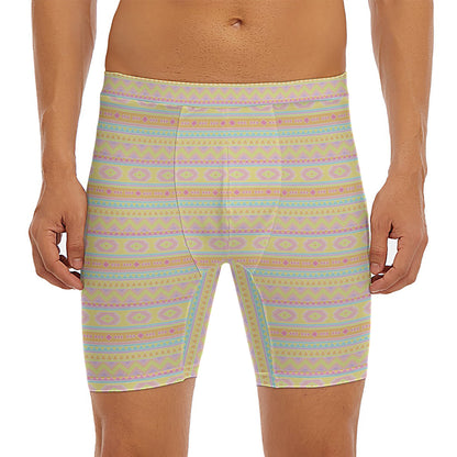 Pastel Aztec Tribal Pattern Print Men's Long Boxer Briefs