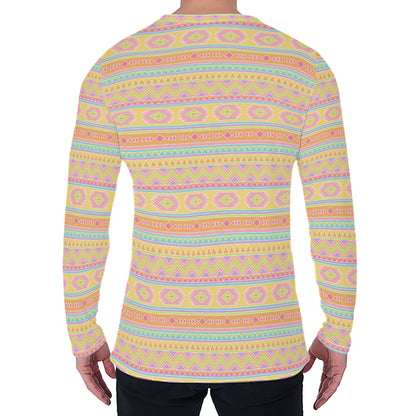 Pastel Aztec Tribal Pattern Print Men's Long Sleeve T-Shirt