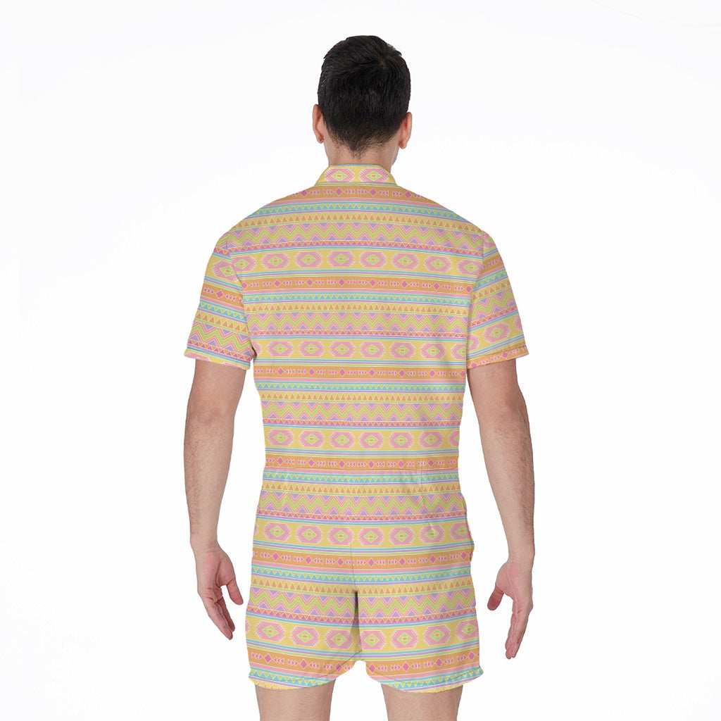 Pastel Aztec Tribal Pattern Print Men's Rompers