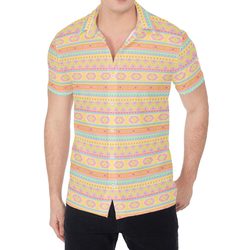 Pastel Aztec Tribal Pattern Print Men's Shirt