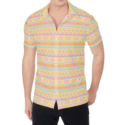 Pastel Aztec Tribal Pattern Print Men's Shirt