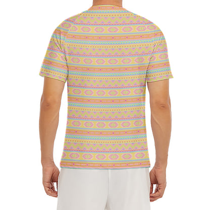 Pastel Aztec Tribal Pattern Print Men's Short Sleeve Rash Guard