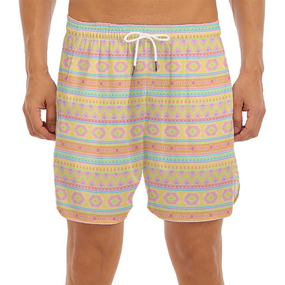 Pastel Aztec Tribal Pattern Print Men's Split Running Shorts