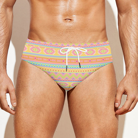 Pastel Aztec Tribal Pattern Print Men's Swim Briefs