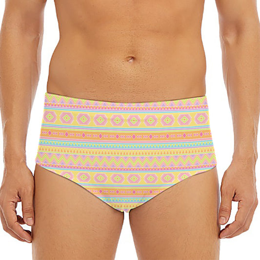 Pastel Aztec Tribal Pattern Print Men's Triangle Swim Briefs
