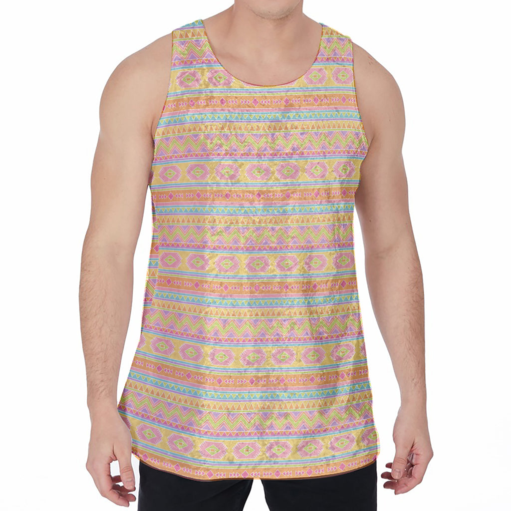 Pastel Aztec Tribal Pattern Print Men's Velvet Tank Top