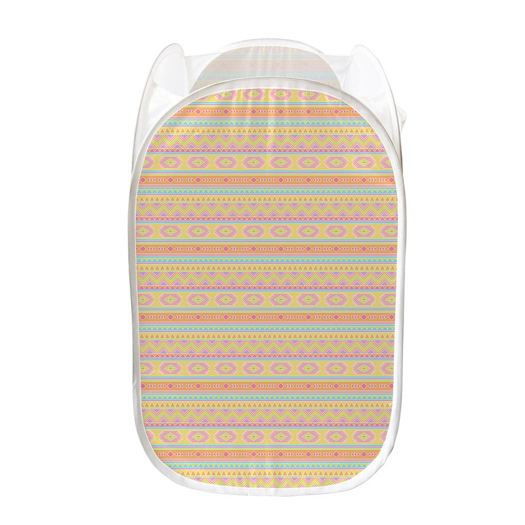 Pastel Aztec Tribal Pattern Print Mesh Laundry Hamper