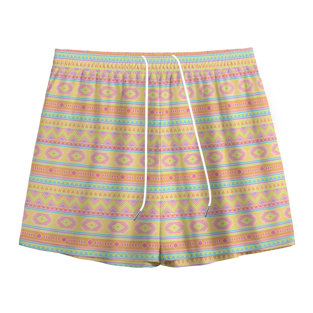 Pastel Aztec Tribal Pattern Print Mesh Shorts