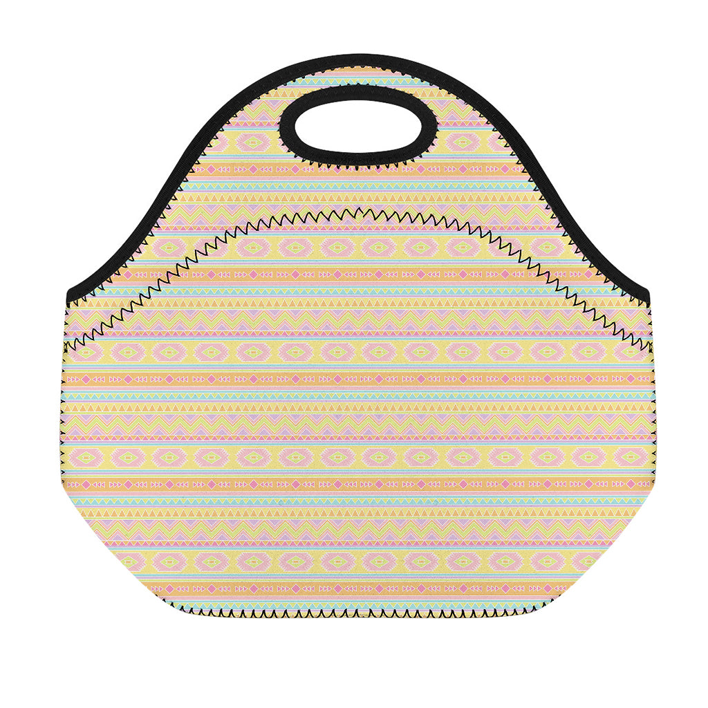 Pastel Aztec Tribal Pattern Print Neoprene Lunch Bag