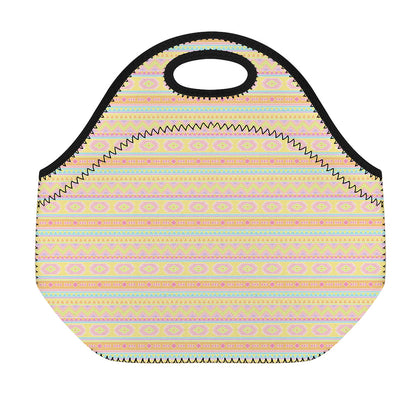 Pastel Aztec Tribal Pattern Print Neoprene Lunch Bag