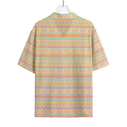 Pastel Aztec Tribal Pattern Print Rayon Hawaiian Shirt