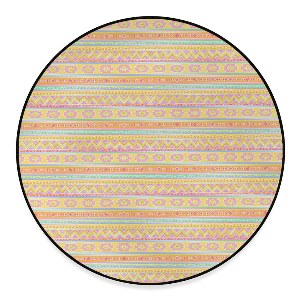Pastel Aztec Tribal Pattern Print Round Floor Mat