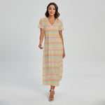 Pastel Aztec Tribal Pattern Print Short Sleeve Maxi Dress