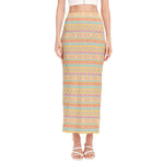 Pastel Aztec Tribal Pattern Print Side Slit Maxi Skirt