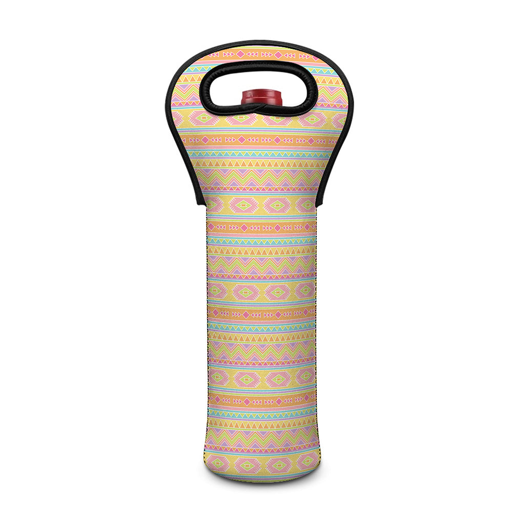 Pastel Aztec Tribal Pattern Print Single Neoprene Wine Tote