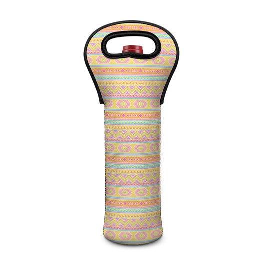Pastel Aztec Tribal Pattern Print Single Neoprene Wine Tote