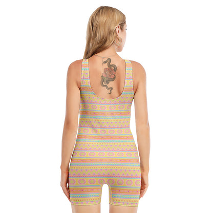 Pastel Aztec Tribal Pattern Print Sleeveless One Piece Swimsuit
