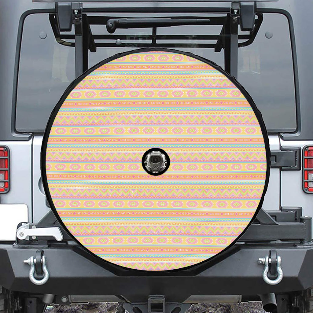 Pastel Aztec Tribal Pattern Print Tire Cover With Camera Hole