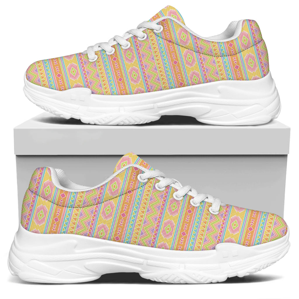 Pastel Aztec Tribal Pattern Print White Chunky Shoes