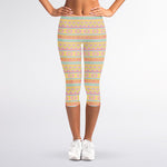 Pastel Aztec Tribal Pattern Print Women's Capri Leggings