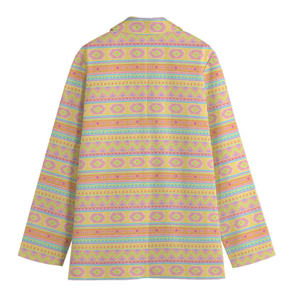 Pastel Aztec Tribal Pattern Print Women's Cotton Blazer