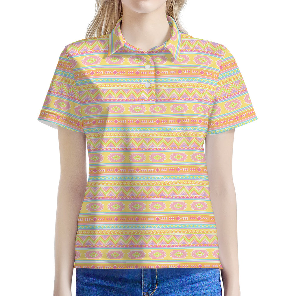 Pastel Aztec Tribal Pattern Print Women's Polo Shirt