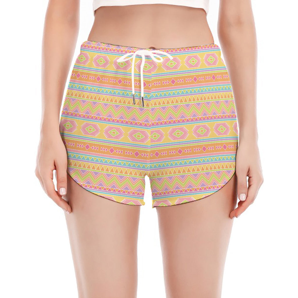 Pastel Aztec Tribal Pattern Print Women's Split Running Shorts