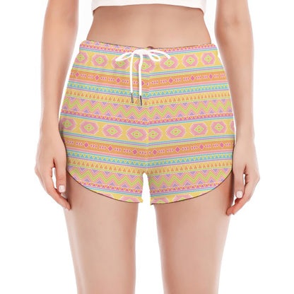 Pastel Aztec Tribal Pattern Print Women's Split Running Shorts