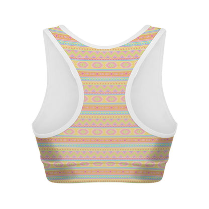 Pastel Aztec Tribal Pattern Print Women's Sports Bra