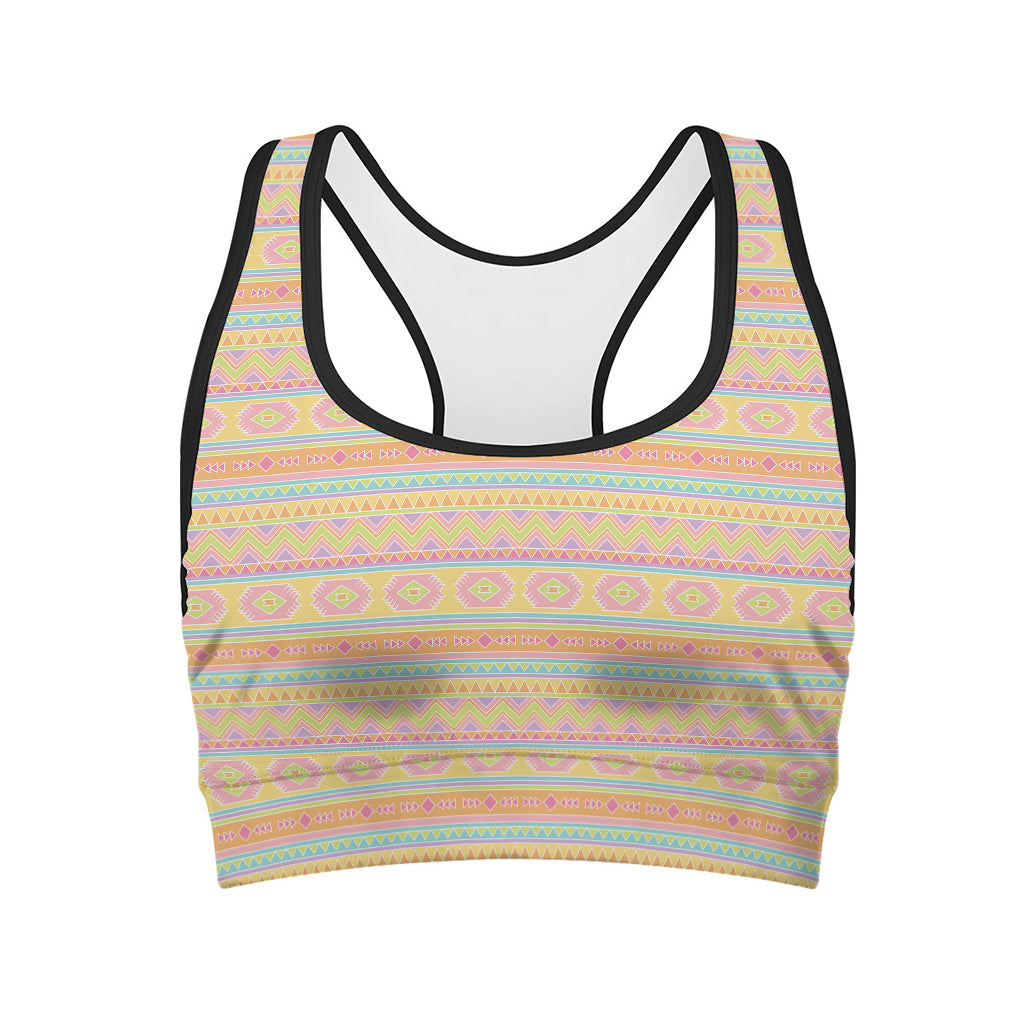 Pastel Aztec Tribal Pattern Print Women's Sports Bra