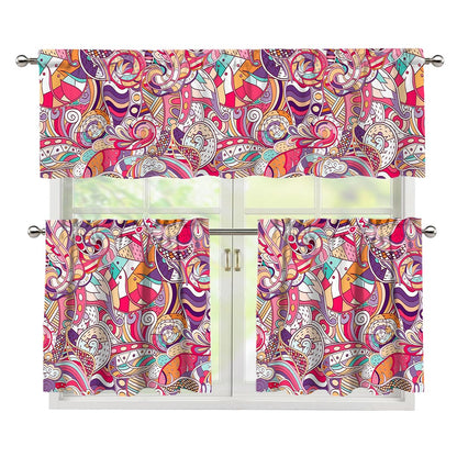 Pastel Bohemian Floral Pattern Print 3 Piece Kitchen Curtains