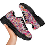 Pastel Bohemian Floral Pattern Print Black Chunky Shoes