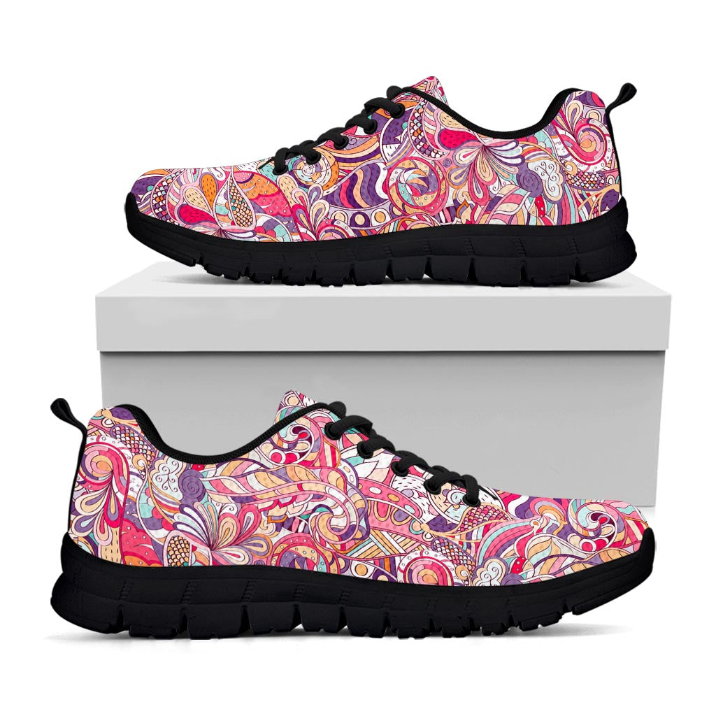 Pastel Bohemian Floral Pattern Print Black Running Shoes
